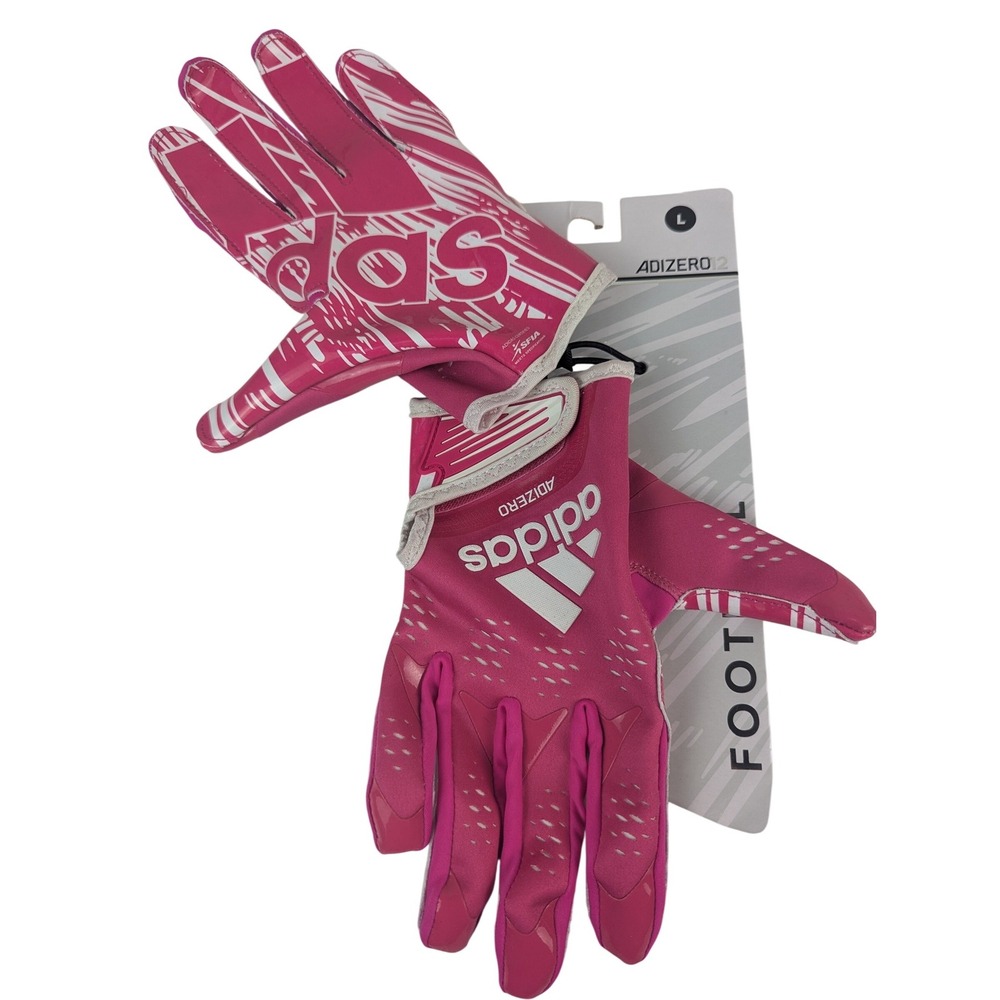 Adidas Mens Large Adizero 12 Football Gloves Pink White Griptack AF1531‎ New NWT